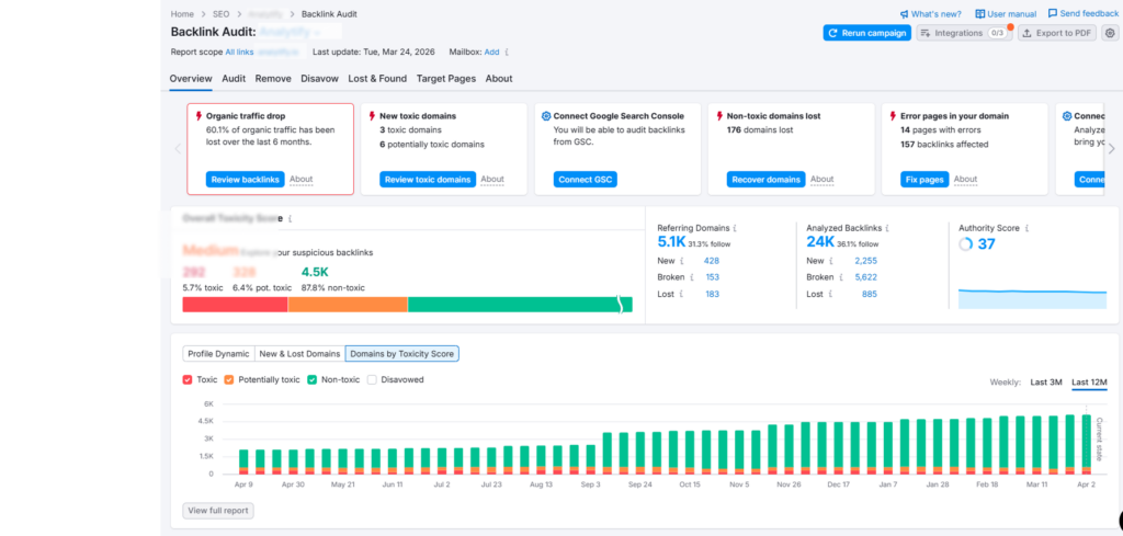 Backlink audit SEMrush