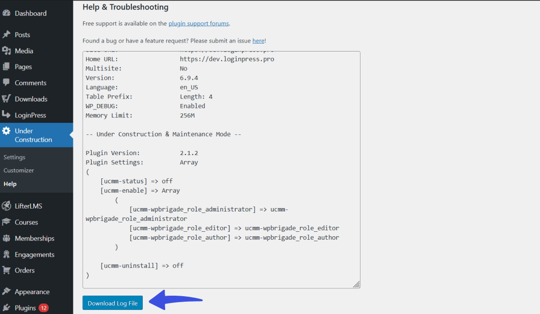 Download ucmm log file for troubleshooting
