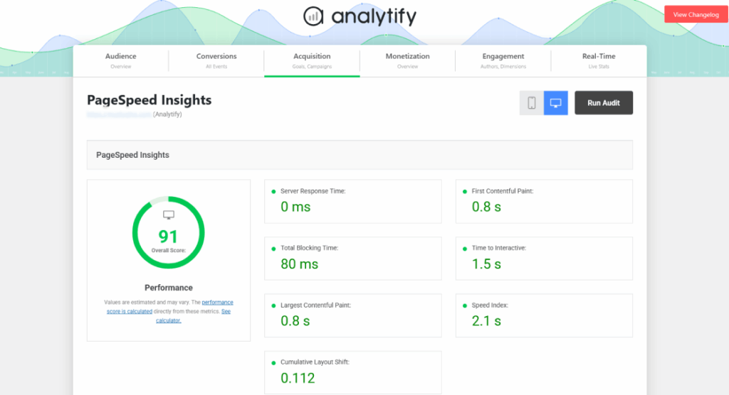 Page speed insights reports dashboard in analytify