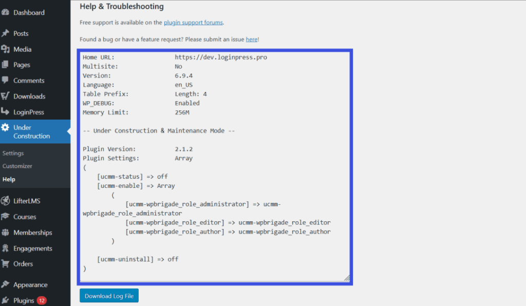System info block in ucmm for logs