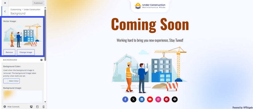 Enable Vector control to show or hide vector illustrations in Under Construction Maintenance Mode 3.0