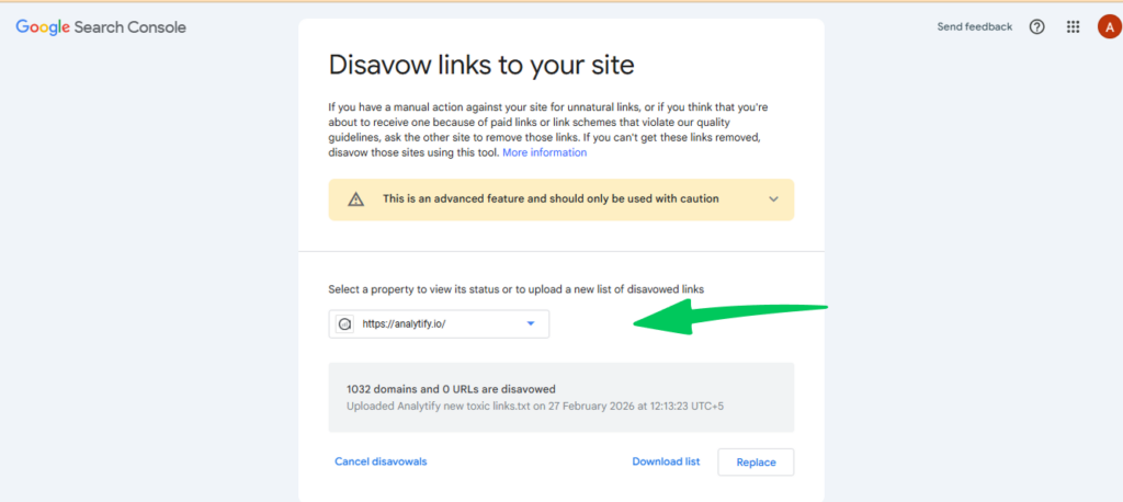 Upload disavow list