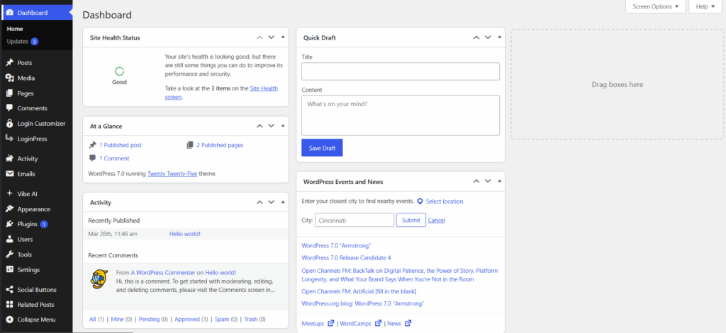 Updated ui for wordpress dasboard in 7.0