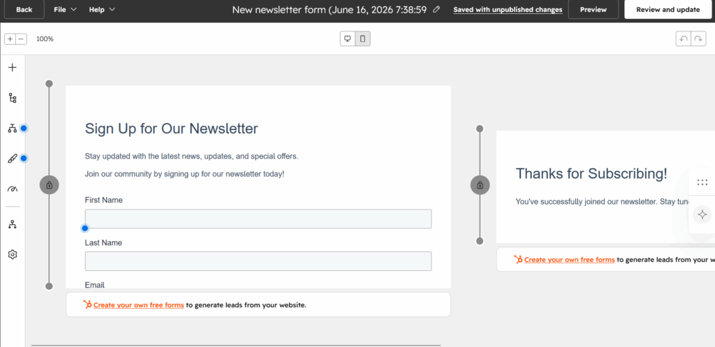 WordPress dashboard menu highlighting HubSpot live form builder options for wordpress marketing automation