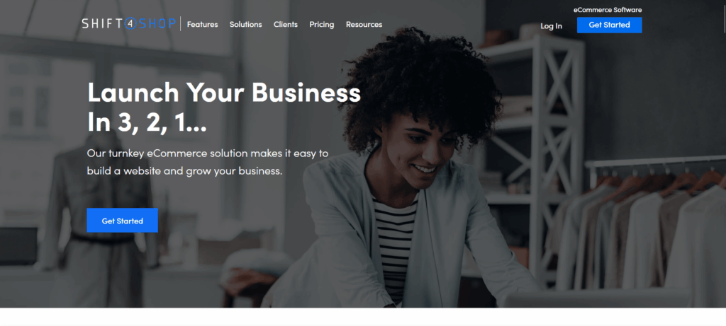 Shift4Shop turnkey ecommerce software homepage presenting an alternative web builder for launching retail businesses.
