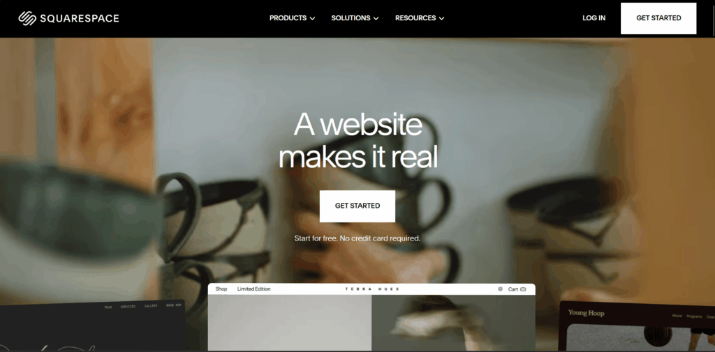 Squarespace landing page showcasing minimalist design templates for a boutique pottery store