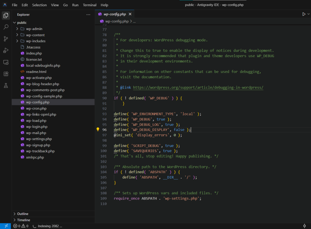 wp-config.php file with WP_MEMORY_LIMIT constant added above the stop editing comment