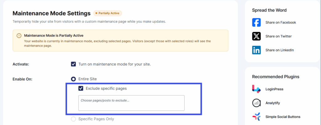 Screen shows option in ucmm 3.0 to exclude certain posts and keep them live