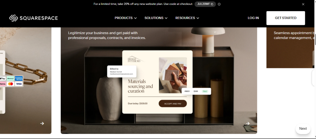 Squarespace template selection screen with portfolio layouts