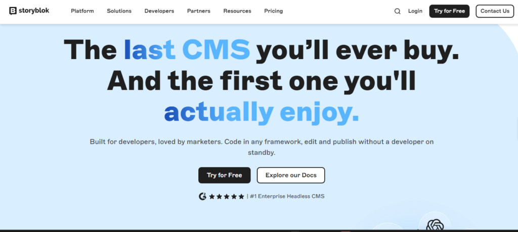 Storyblok visual editor with content tree and live preview