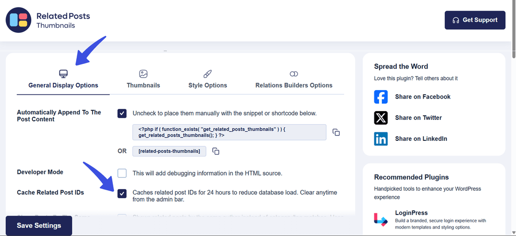 Related Posts Thumbnails cache settings in the WordPress General tab
