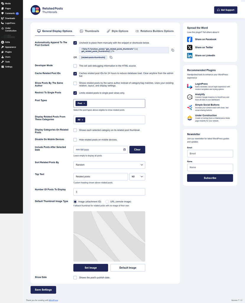 Related Posts Thumbnails 6.0 React settings dashboard in WordPress